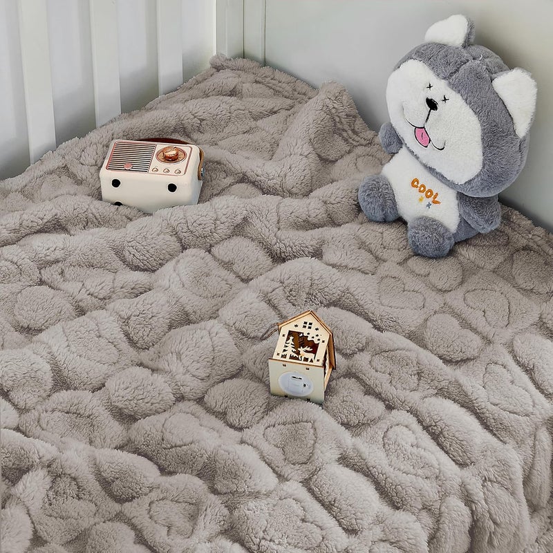 Yurhap Fleece Baby Blanket Heart Checkered, Ultra Soft Cozy Baby Blankets for Boys Girls, Fluffy Infant Toddler Newborn Receiving Gifts for Crib Stroller 30"x40" (Oxford Tan) - Image 4
